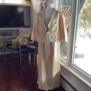 Talbots pure silk dress jacket Set SIZE 16 GOLD. MOTHER OF THE BRIDE ?EVENING ?